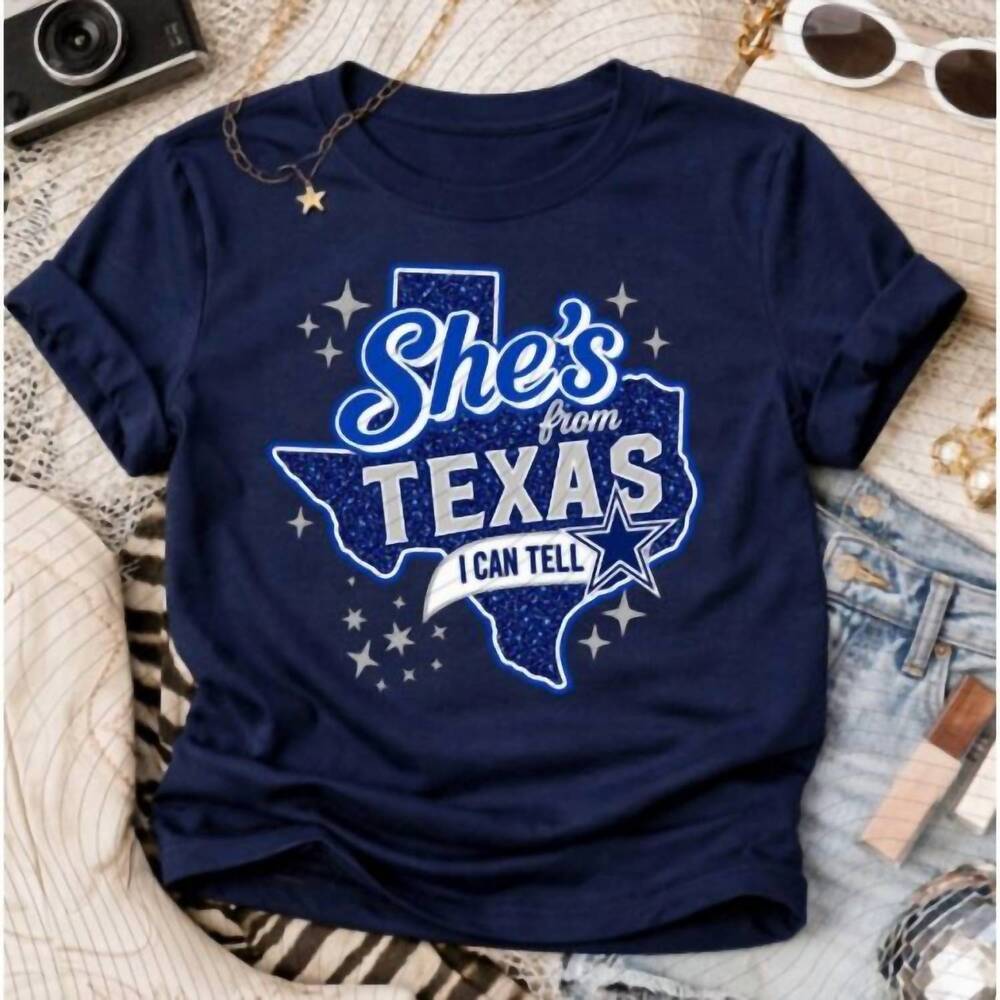 NEW CHERRY CLOTH women's she’s from texas cowboy tee in navy blue